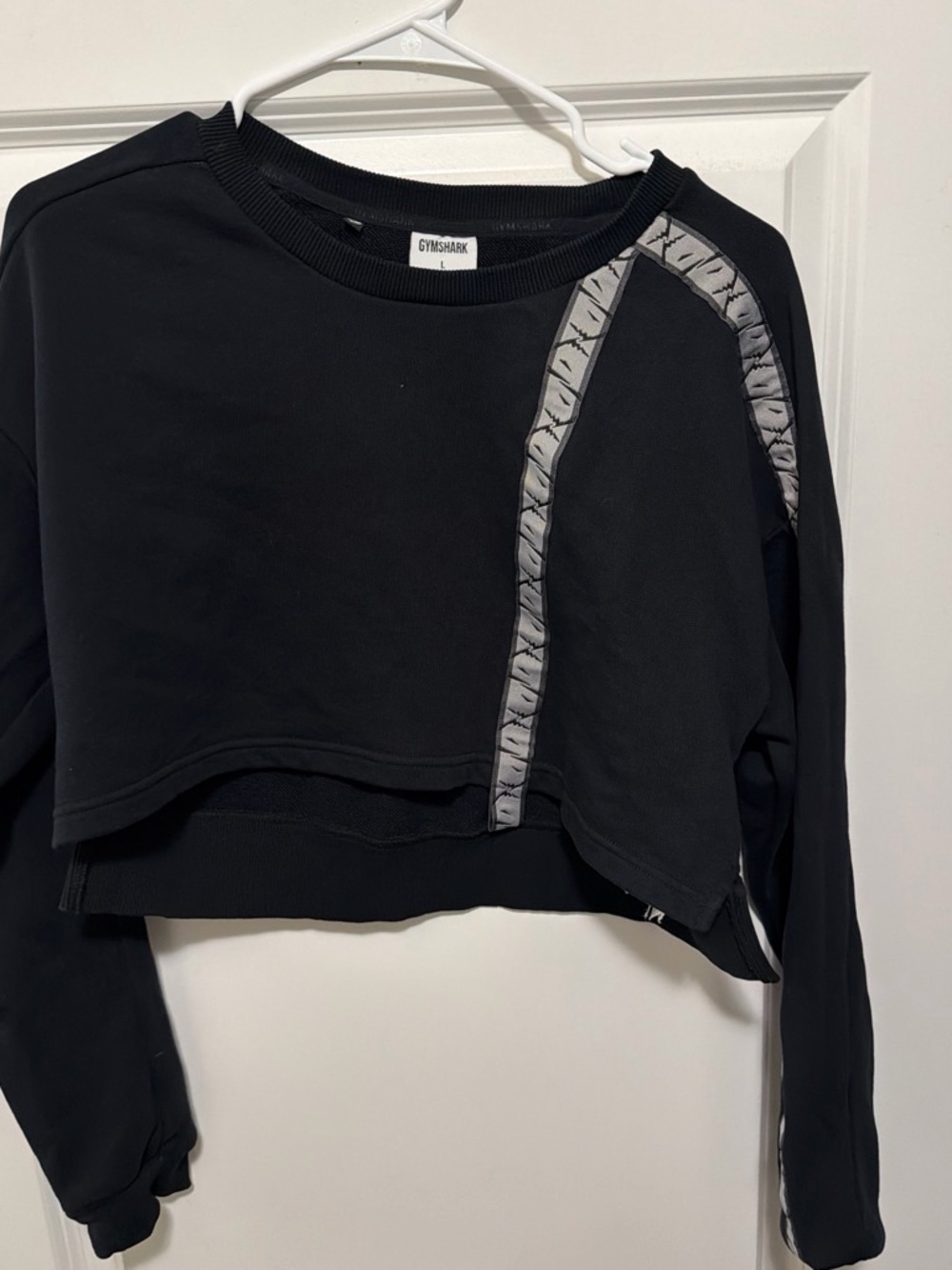Gymshark Black Cropped Crewneck Sweatshirt with Gray Reflective Trim